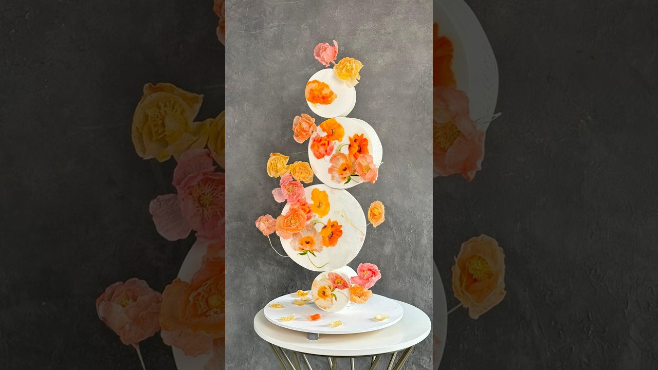 Gravity Defying Cake with Wafer Paper Poppies & Hand-Painted Flowers. Want to learn? 