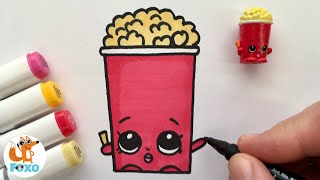 How to draw shopkins drawings - easy drawing for girls. Cute popcorn drawings