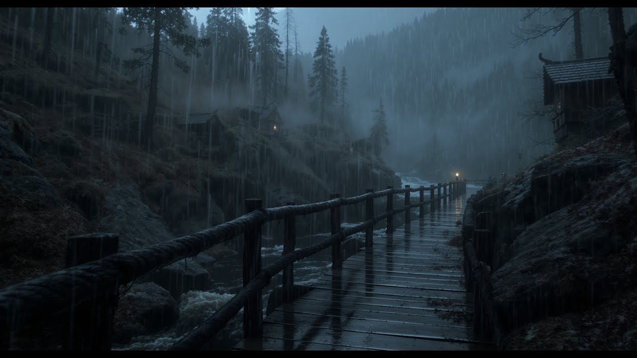 Rain Sounds For Sleeping 99% | Rainstorm at Night on a Forest Bridge