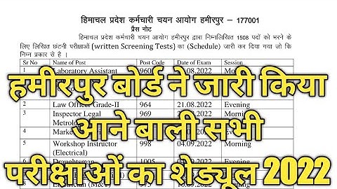 HPSSC HPSSSB EXAMS DATE SHEET 2022 || हमीरपुर बोर्ड ने जारी किया परीक्षाओं का शेड्यूल 2022