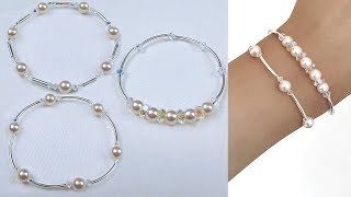 3 Easy Beading Pearl and Crystal Bangle Style Bracelets