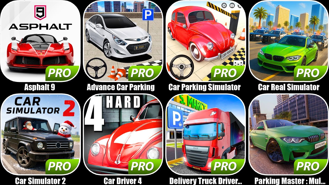 Asphalt 9,Advance Car Parking,Car Parking Simulator,Car Simulator 2,Car Driver 4,Parking Master