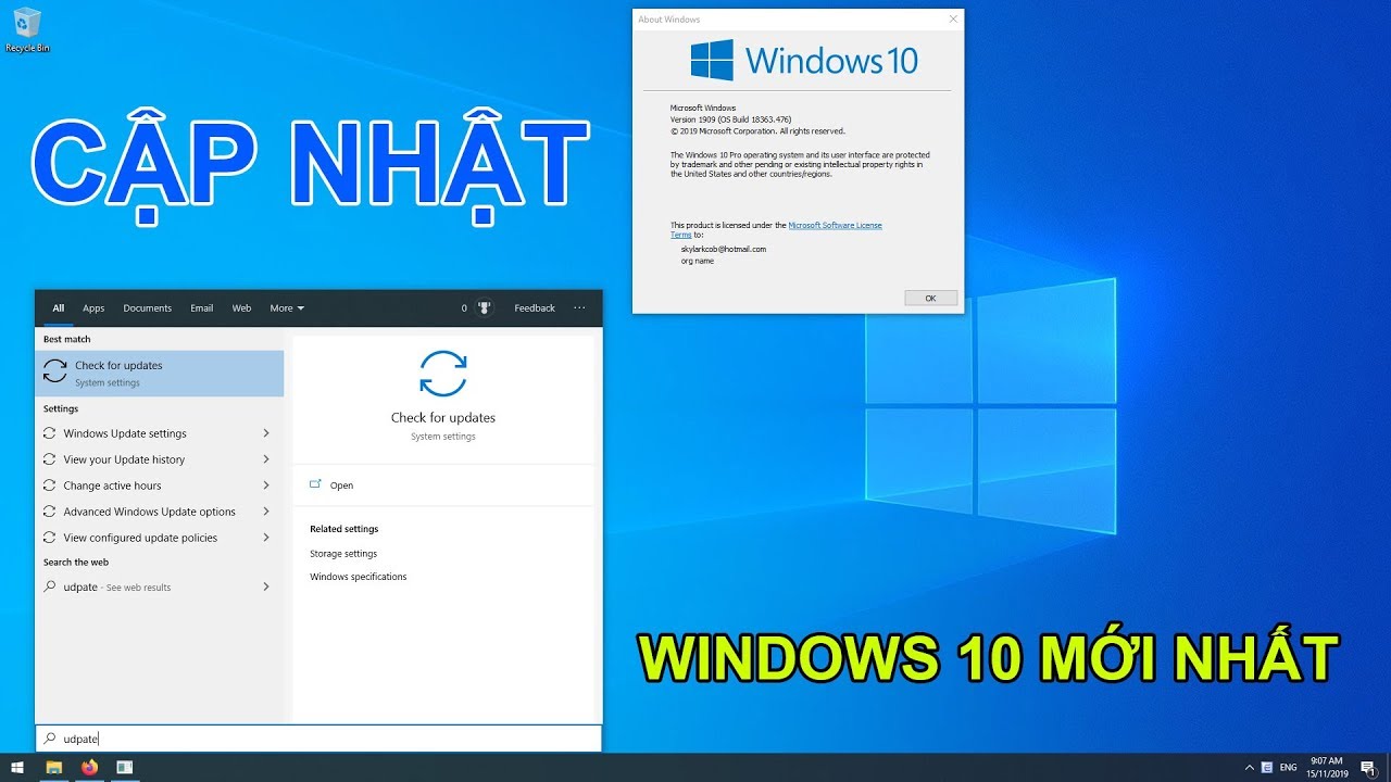 Hướng dẫn cập nhật Windows 10 lên phiên bản mới nhất 1909 - YouTube