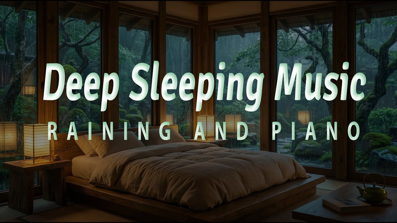 8 Hours Relaxing Sleep Music - Rain Falling Outside The Window, Sleeping, Relaxing, Raining, Piano