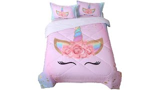 SIRDO Magical Unicorn Ultra Soft Girls Comforter Set Pink Twin Size Microfiber 3 Piece Bed Set for screenshot 1