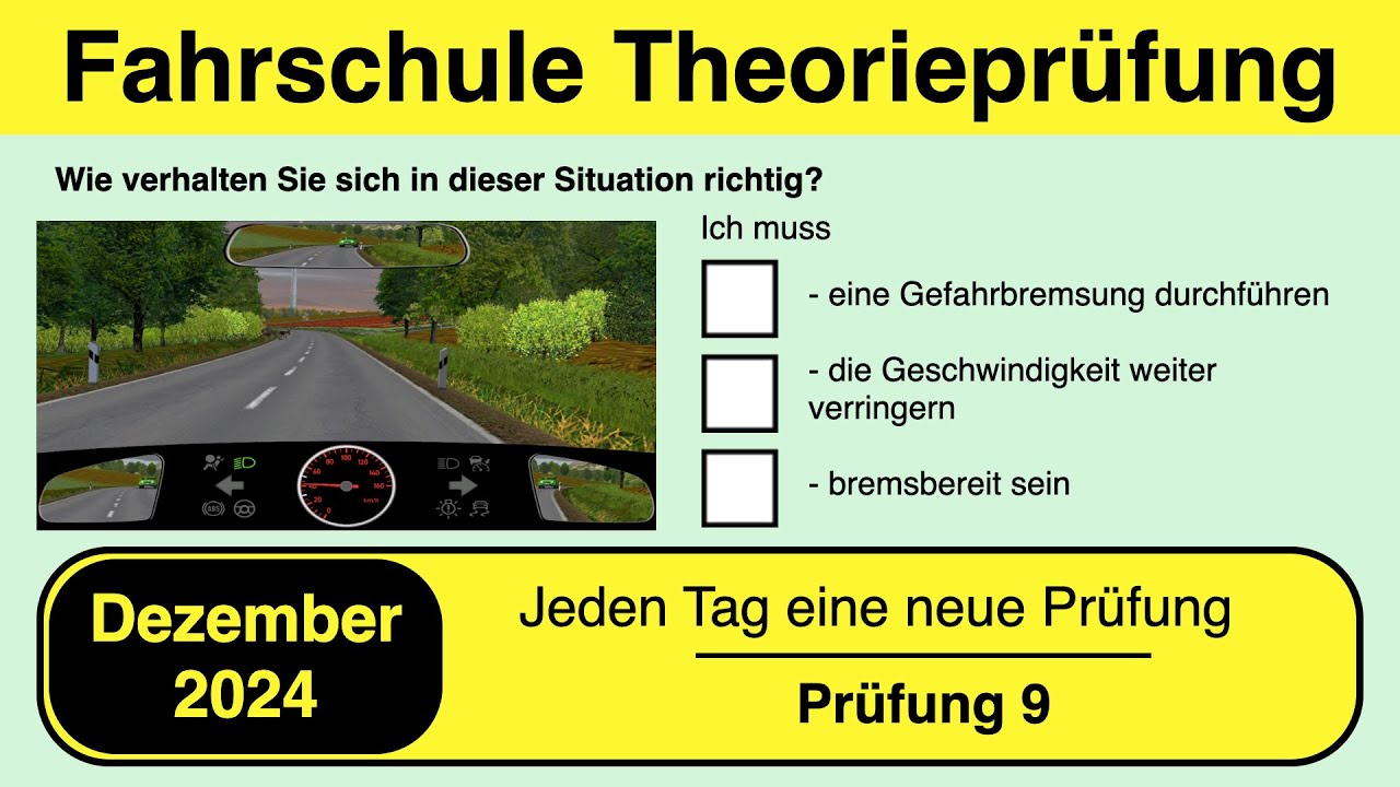 🚘 Führerschein Theorieprüfung Klasse B 🚗 Dezember 2024 - Prüfung 9 🎓📚