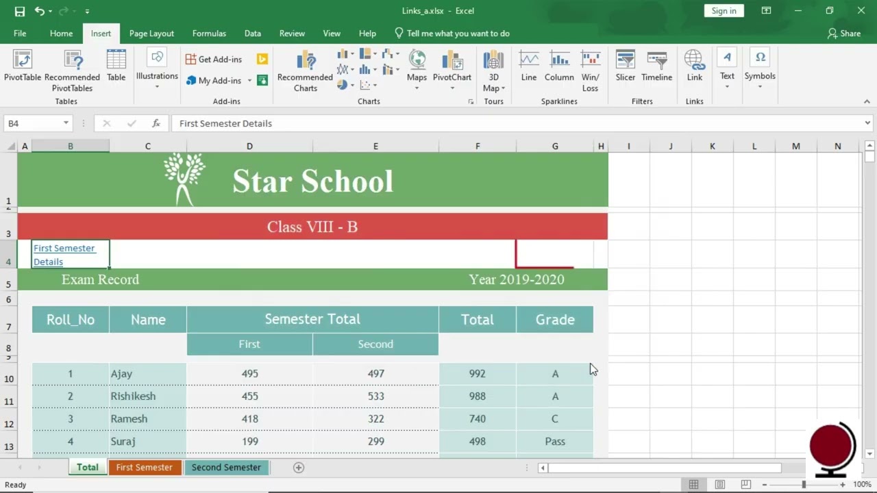 MS Excel-Insert Tab-Links Group in Hindi