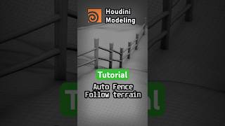 Houdini Procedural Modeling Tutorial : Auto Terrain Fence #houdini #3d #tutorial #modeling