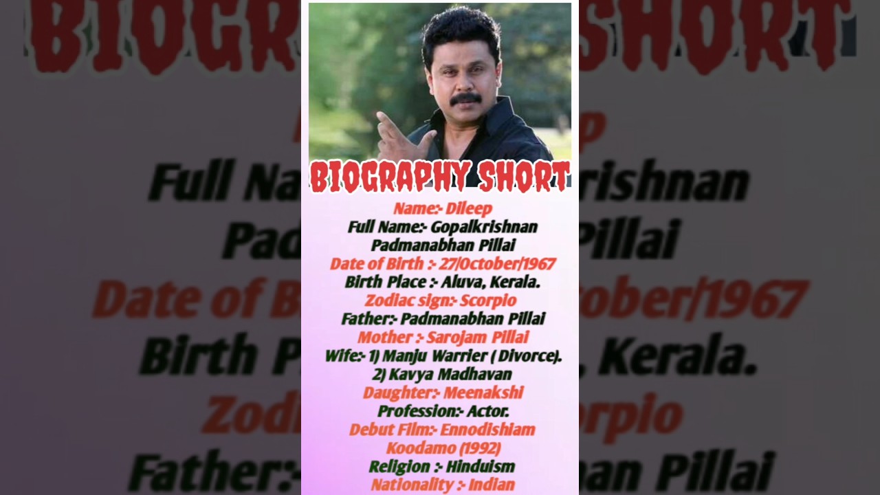 Malyalam Actor Dileep Biography Short ||  Happy Birthday Dileep 🎂🎉 ||