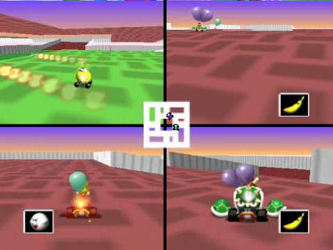 Mario Kart 64 Netplay 4 player Battle: Double Deck round 3 - YouTube