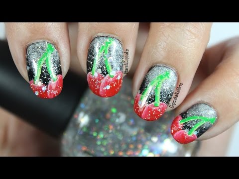 Fruit Nail Art - Cherry Sparkle Nails