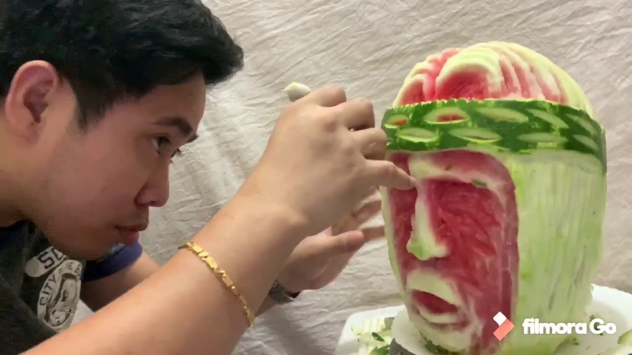 Watermelon turn to human face/ fruit carving tutorial/ technique how to