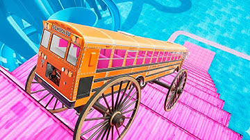 BeamNG Drive – School Bus Extreme Stairs Jumps Down | USA Bus Crash Test Simulation