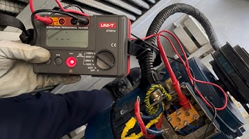Three phase motor’s insulation resistance test and winding resistance test. Use of megger.