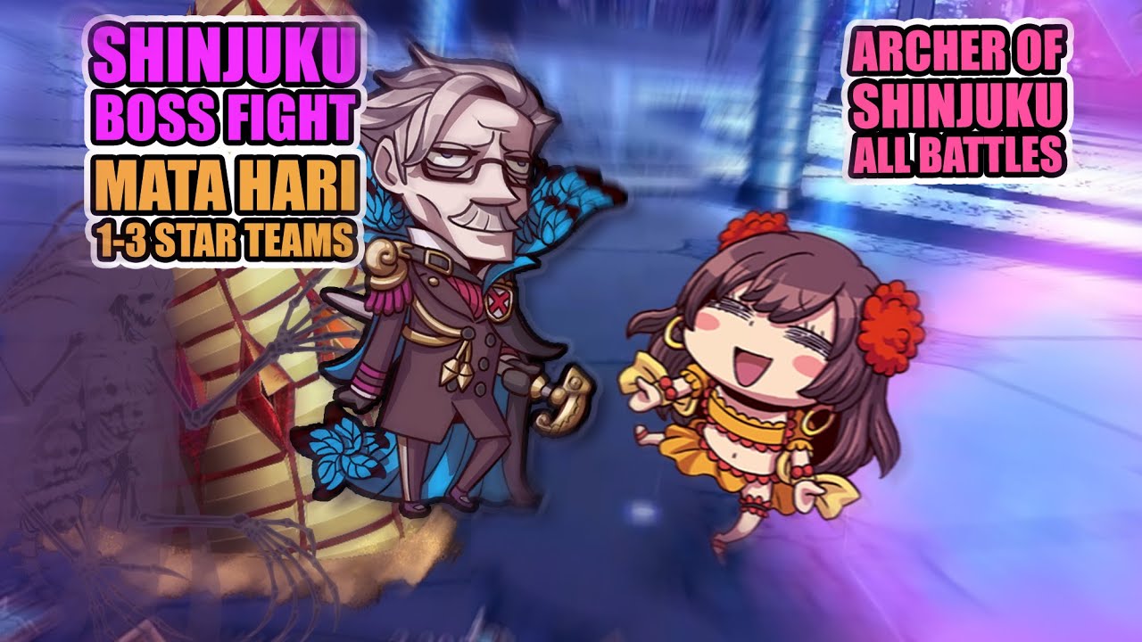 [FGO NA] Archer of Shinjuku - ALL BATTLES with Mata Hari/1-3 Star Teams