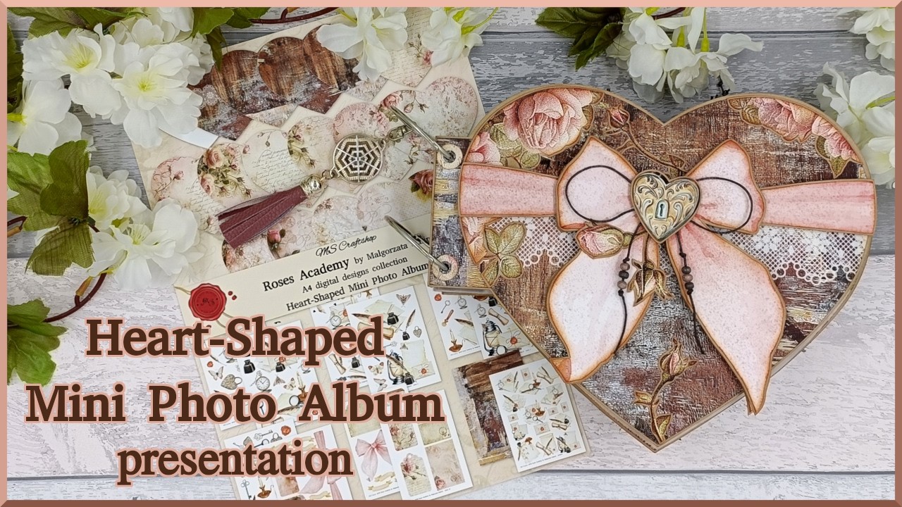 Heart-Shaped Mini Photo Album - DIY with Roses Academy Digital Paper Collection - scrapbooking ideas