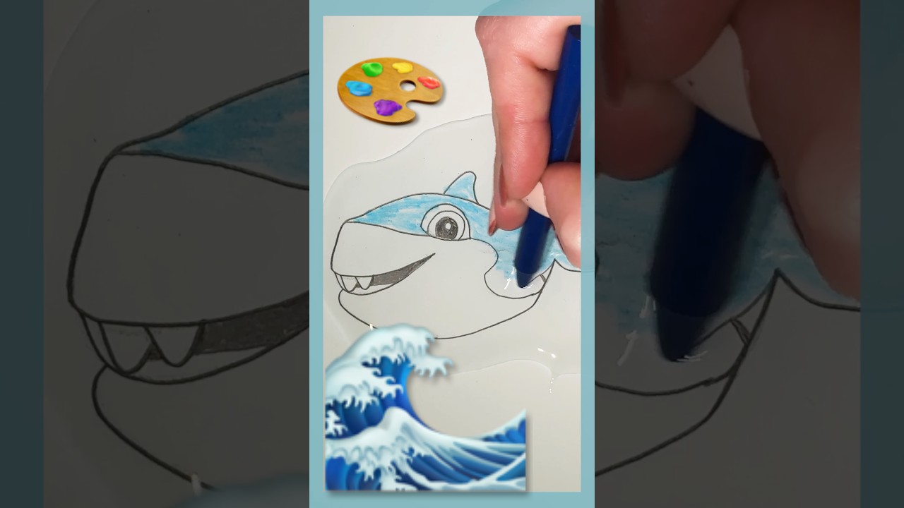 Baby Shark Easy Drawing for Kids! Real Water🦈! #shorts