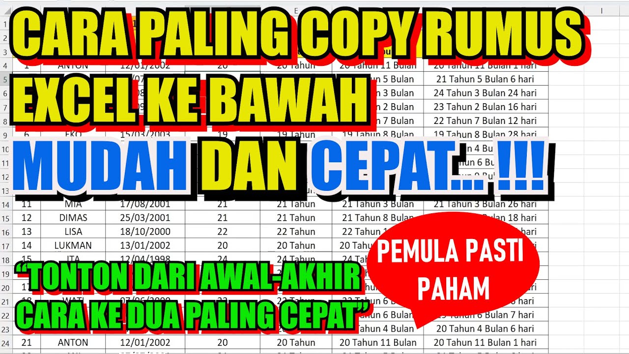 Cara paling mudah dan cepat copy paste rumus ke bawah jutaan data - YouTube