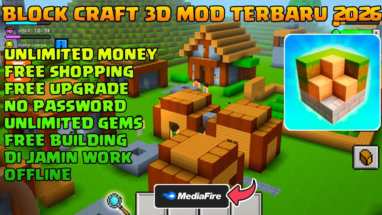 Block Craft 3D MOD APK 2026 Terbaru versi 3.22.0 l Unlimited Money & Gold No Password 100% Work