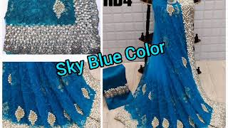 New Fancy Saree Net Saree Embroidery Multy Work With Pearl Diamond Stone#netsaree #diamondworksarees