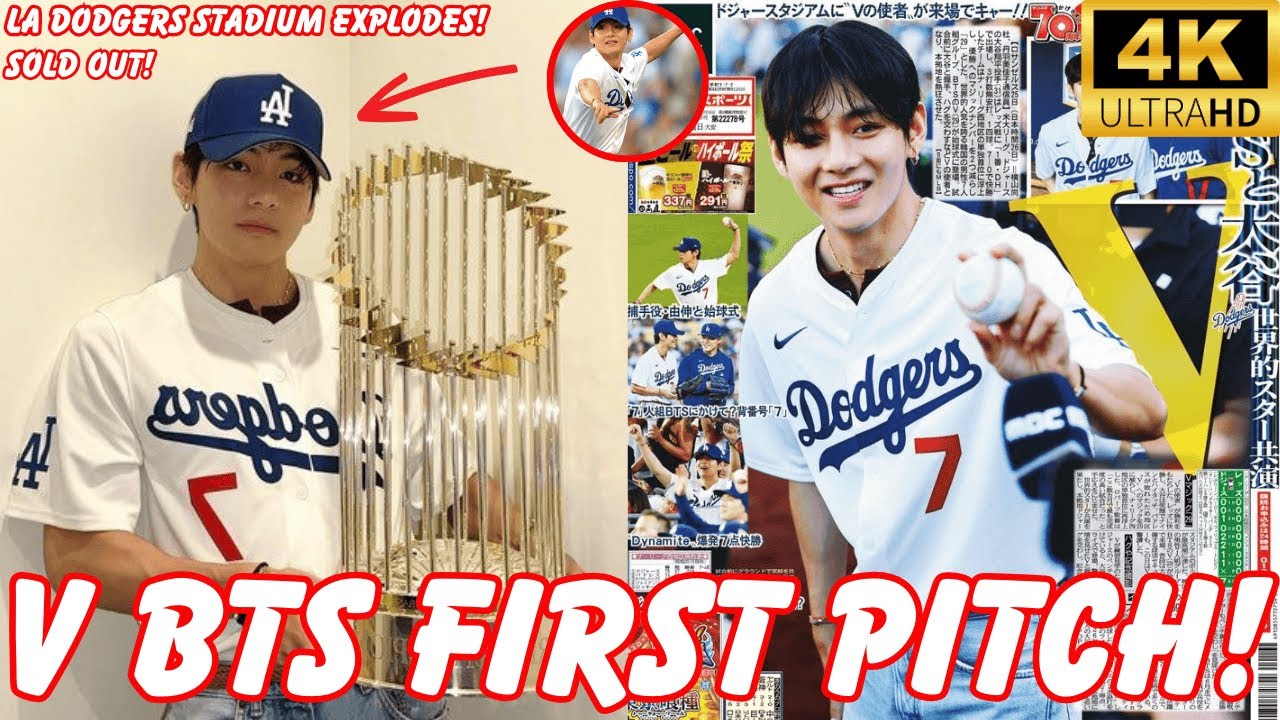 BTSです！ taehyung BTS wows LA Dodgers Stadium! The first pitcher to