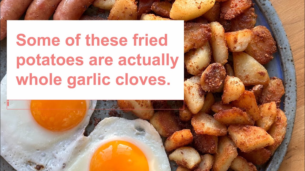 Whole crispy garlic clove and potato hash. - YouTube