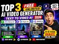 Top 3 FREE AI Video Generator Tools 2026 🔥 | Unlimited Text to Video AI Websites