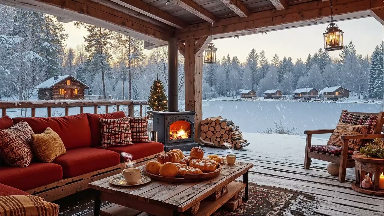 Warm Winter Porch Jazz 🔥 Snowy Forest View | Smooth Jazz Ambience for Cozy Evening Relax