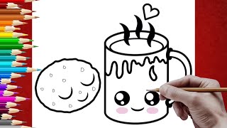 تعليم رسم مج و كوكيز بطريقة سهلة خطوة بخطوة|رسم سهل كيوت| ارسم خطط draw a cute mug step by step easy