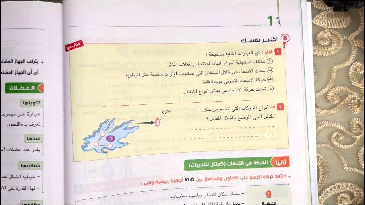حل اسئلة اختبر نفسك على درس الحركة في الكائنات الحية للصف الثالث الثانوي 2024
