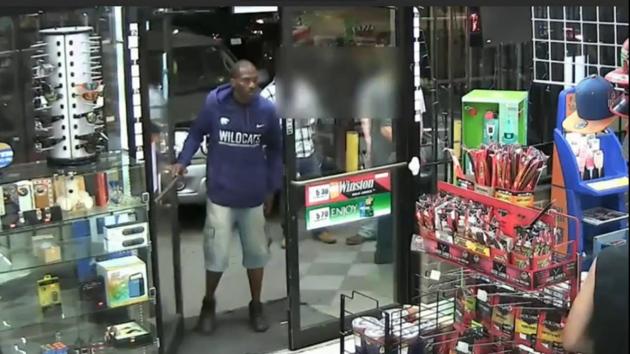 Suspect caught on CCTV security camera at gas station - YouTube