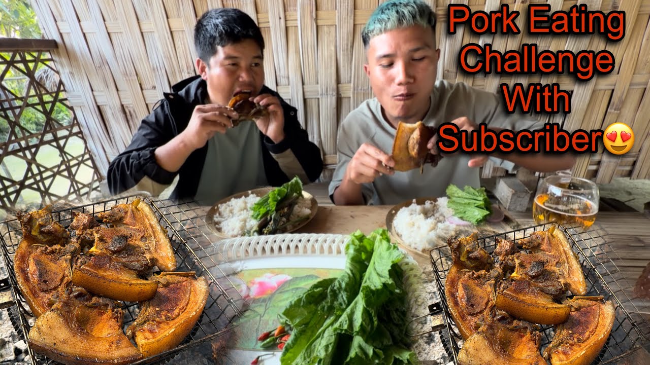 Pork Eating Challenge With Subscriber 😍 2 Kg Juicy Pork Roasting in Village Style🤤🤤