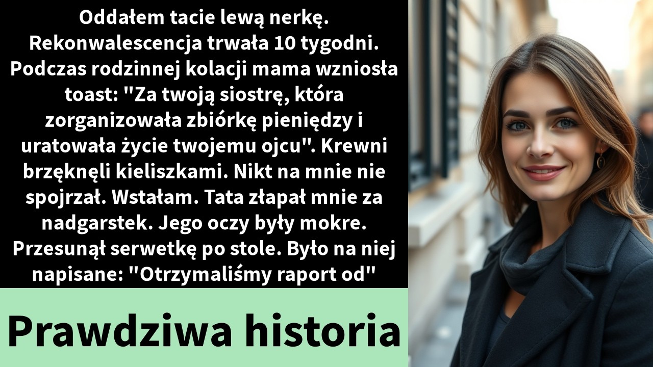 Na Święto Dziękczynienia moja matka wstała i ogłosiła przed całą rodziną, że moja siostra jest bohaterką, bo uratowała ojcu życie, zbierając 250 tysięcy dolarów. Nikt nie spojrzał na mnie –...