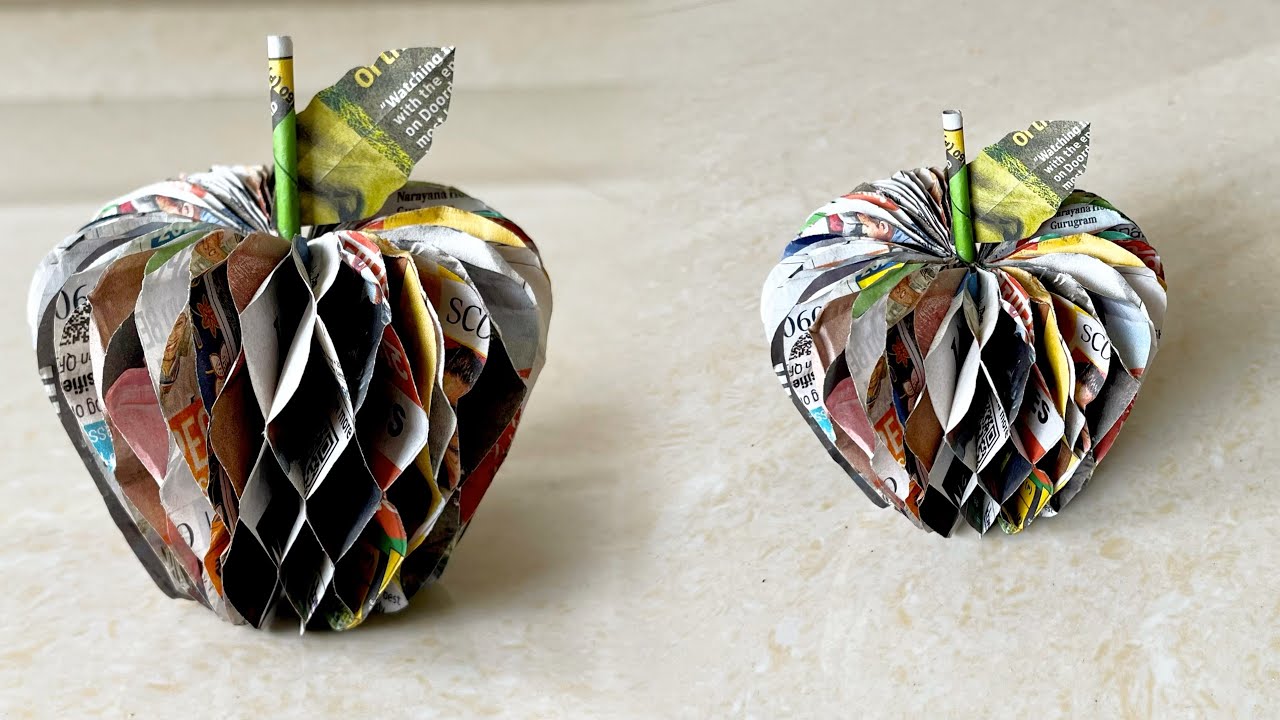 7 Days 7 Different waste material craft || Day-2  How to make 3D Apple 🍎 Easy newspaper craft idea