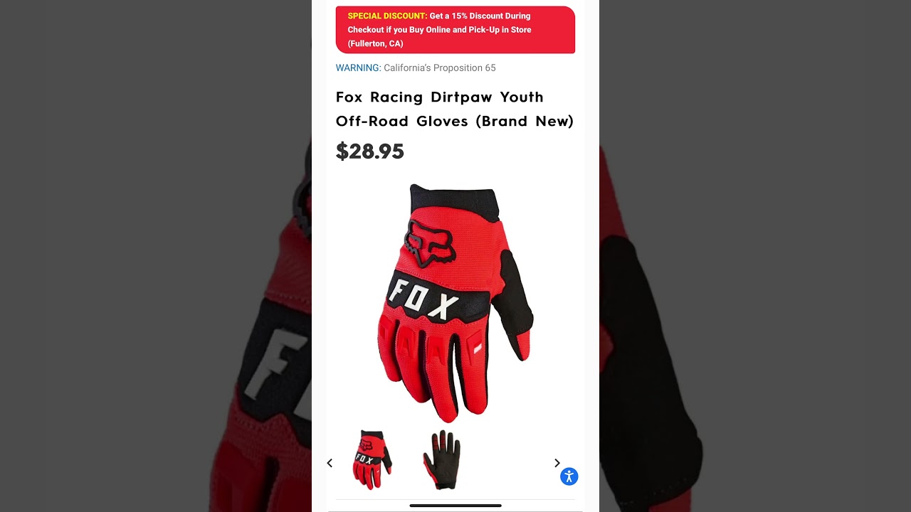 Motorhelmets Store Sale Fox Racing Dirtpaw Youth Off-Road Motorcycle Gloves 
