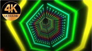 4k 10 hour neon multi color Hexagon party lights abstract disco tunnel background video loop, TV