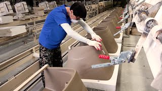 Amazing Mass Production Process of Ceramic washbasins. Sanitary Ware Factory in Korea.