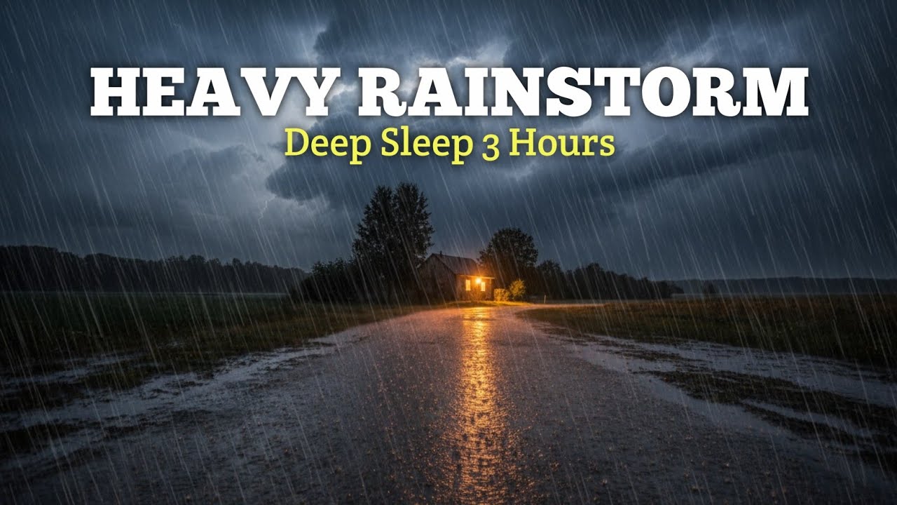 3 Hours Heavy Rainstorm for Deep Sleep | Dark Night Rain Ambience 4K