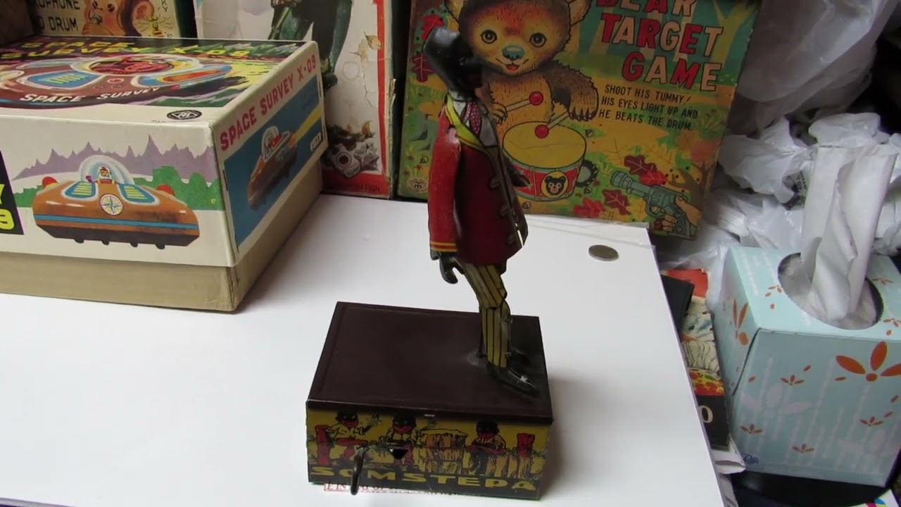 Somstepa Coon Jigger Tin Wind Up Black Americana Marx Works