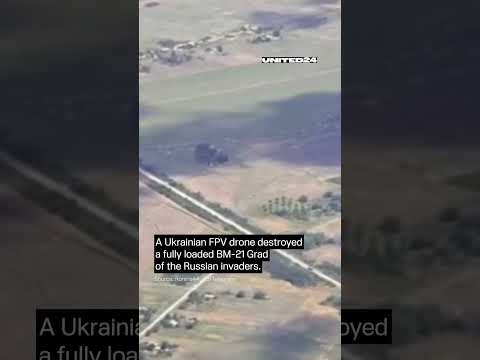 Ukrainian FPV drone destroyed a fully loaded Russian BM-21 Grad #shorts #warinukraine