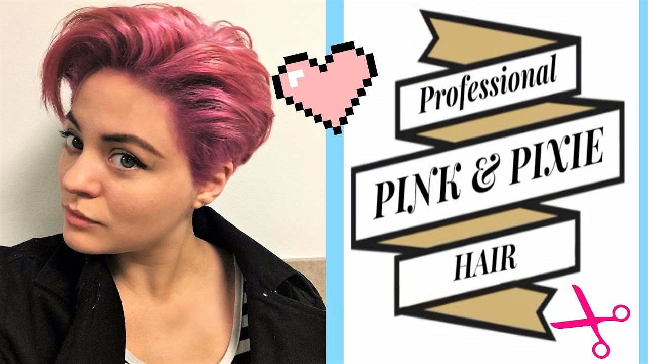 Professionally Dyed Pink Hair Color And Pixie Cut