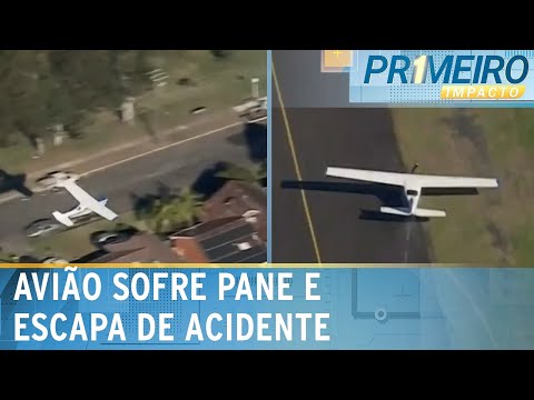 Video aviao-perde-potencia-faz-voo-rasante-sobre-casas-e-derrapa-em-pista-primeiro-impacto-28-05-24