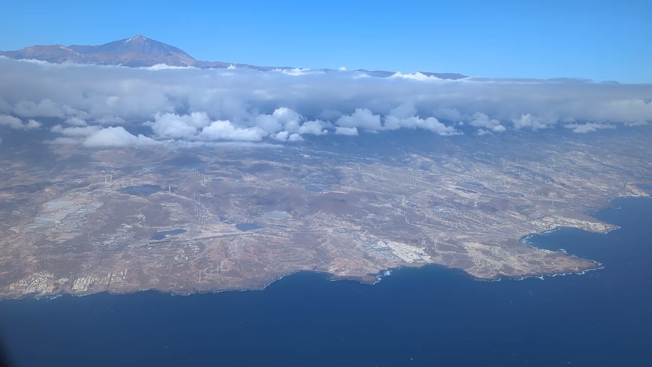 Take off from Tenerife South airport with a view of mount Teide