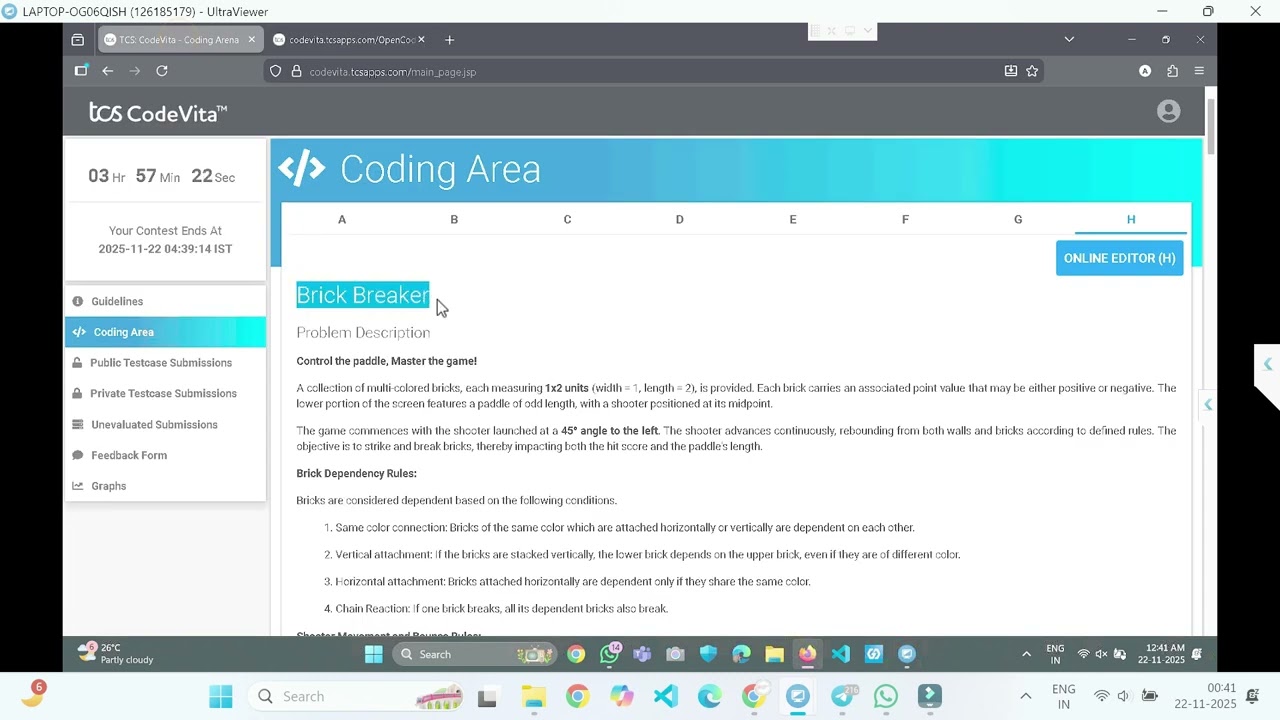 Brick Breaker TCS Codevita , R2 Coding Solution