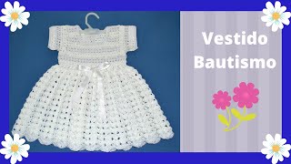 VESTIDO para Bautismo (bebe) en tejido - paso a paso - Moda Crochet - YouTube