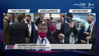 Celebración Joan Laporta (E21 Eleccions FC Barcelona | El sondeig - TV3)