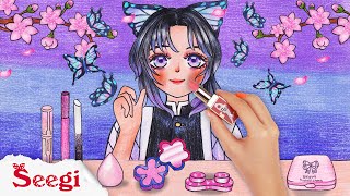 🌸🌸 DEMON SLAYER Shinobu Kochou Cosplay 🌸🌸 | Makeup Tutorial | Stop Motion Paper | Seegi Story