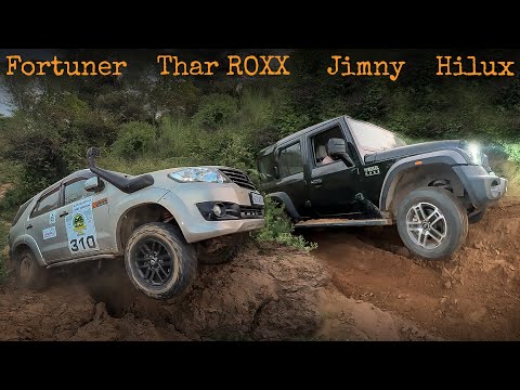 Fortuner Thar ROXX Jimny Hilux Offroading On A Washed Out Track