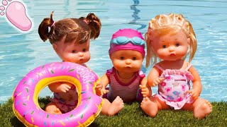 NOA Y NOE Nenuco en la piscina. Clase de Natación con Nenuco Nadador e hinchable de donut