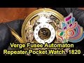 Bod338 antique verge fusee skeleton automaton quarterrepeater pocket watch france 1820